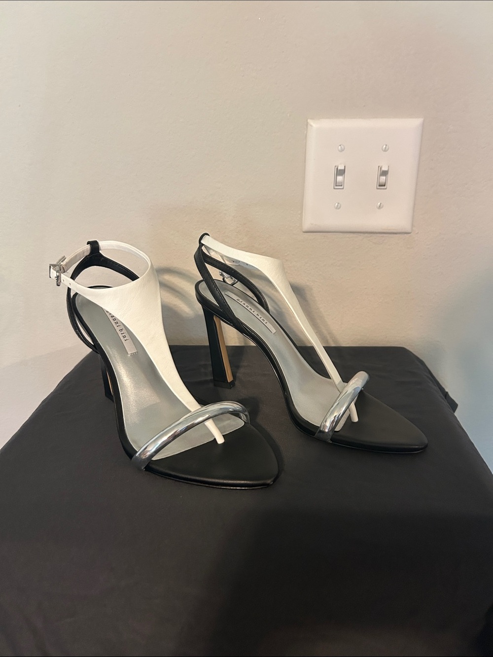 Gianni Bini Black, White & Silver Stiletto Sandals